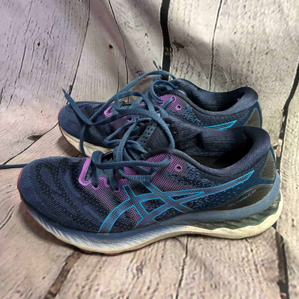 Asics Women's Gel Nimbus 23 'Grand Shark / Digital‎ Aqua' 1012A885 Shoes Sz7 GUC - Picture 2 of 10